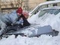 Children are playing in snow