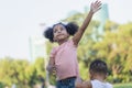 Children playing with soap bubbles. Active kid girl and boy playing outdoors in the park Royalty Free Stock Photo