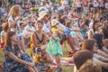 Children playing with soap bubbles during a concert of classical Royalty Free Stock Photo