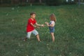 Children playing with soap bubbles in park Royalty Free Stock Photo