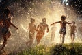 Children playing and splashing in water during sunset Royalty Free Stock Photo