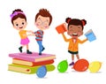 children playing on a stack of books Royalty Free Stock Photo