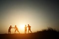 Children playing on summer sunset happy time Royalty Free Stock Photo