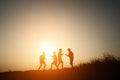 Children playing on summer sunset happy time Royalty Free Stock Photo