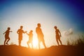 Children playing on summer sunset happy time Royalty Free Stock Photo