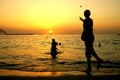 Children playing when sunsets