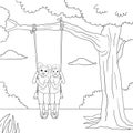 children playing on swings under a tree illustrations