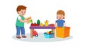 Children Playing at Table: Collaborative Toy Fun, vector design Generative AI Royalty Free Stock Photo