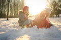 Winter season. Playing together in snow. Royalty Free Stock Photo