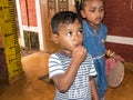 Children playing with toys balloon on the floor of the children`s room. Kindergarten educational games in India Royalty Free Stock Photo