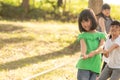 Children playing tug of war at the park on sunsut Royalty Free Stock Photo