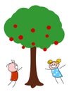 Children Playing Under Apple Tree Royalty Free Stock Photo