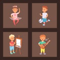 Children playing vector different types of home games little kids play summer outdoor active leisure childhood activity. Royalty Free Stock Photo