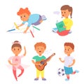 Children playing vector different types of home games little kids play summer outdoor active leisure childhood activity. Royalty Free Stock Photo