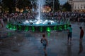 Children playing in a water fountain in Lublin Royalty Free Stock Photo