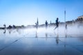 Children playing in Water Mirror. Bordeaux, France Royalty Free Stock Photo