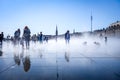 Children playing in Water Mirror. Bordeaux, France