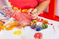 Children playing with watercolor stay at home. little boy and water colors. Royalty Free Stock Photo