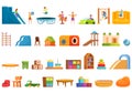 Children playroom icons set cartoon vector. Slide play area Royalty Free Stock Photo