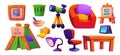 Children playroom interior furniture and toys Royalty Free Stock Photo