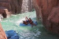 Children in the pool with a waterfall and decorative mountains. Turkey 2020.10.15 Belek