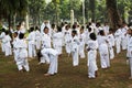 Children practicing karate