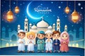 Children praying at mosque during Ramadan Royalty Free Stock Photo