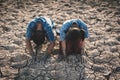 Children praying for the rain on lake