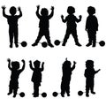 Children with prision ball silhouette illustration in black