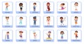 Children professional characters, young teacher, doctor and astronaut cards. Training cards for kids professions vector Royalty Free Stock Photo