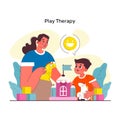 Children psychology. Play therapy, psychologist role play with a toy. Kid behavior,