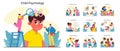 Children psychology set. Kid mental health awareness. Kid behavior