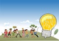 Children pulling a big idea light bulb Royalty Free Stock Photo