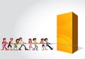 Children pulling a big yellow box Royalty Free Stock Photo