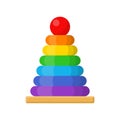 Children pyramid toy icon isolated on white background. Baby ring pyramid, rainbow colored circles sign. Single toddler