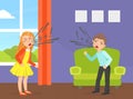 Children Quarreling and Swearing, Aggressive Boy and Girl Yelling at Each Other, Conflict between Kids Cartoon Vector