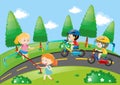 Children racing bike in the park Royalty Free Stock Photo