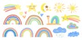 Children Rainbow, Sun, Cloud, Snail, Star and Heart Pastel Hand Drawn Vector Illustration Royalty Free Stock Photo