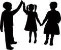 Children raising hand, body silhouette vector