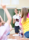 Children raising hands knowing the answer to the question Royalty Free Stock Photo