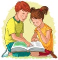 Children read the book. Vector cartoon illustration