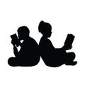 Children reading book, black color silhouette vector Royalty Free Stock Photo