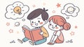 Children Reading Exploring Ideas, Intellectual Growth, vector design Generative AI Royalty Free Stock Photo
