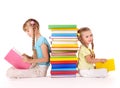 Children reading stack of book. Royalty Free Stock Photo
