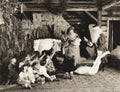 Children receiving Christmas presents from Santa Claus