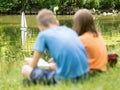 Children with remote controlled boat Royalty Free Stock Photo