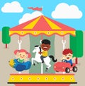 Children ride on the carousel