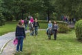 Children ride on horseback in the city park