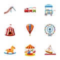 Children rides icons set, cartoon style