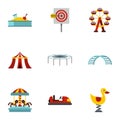 Children rides icons set, flat style